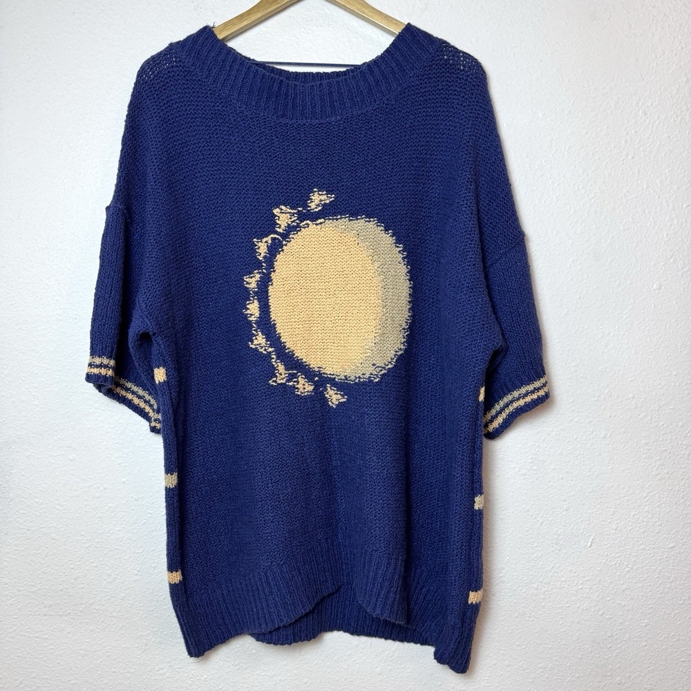 Free People Opal Moon Short SleeveJumper Sweater Women's XS Blue Oversized Top